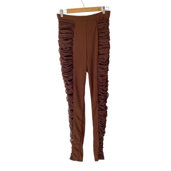 House of CB NWTs Isolde Chocolate Layered Mesh Trousers Pants size Large - Picture 4 of 9